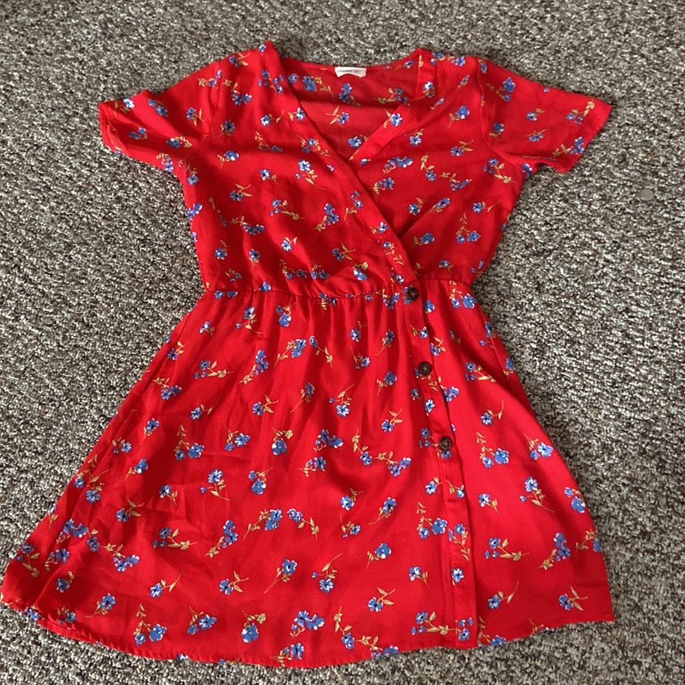 Red floral summer dress
